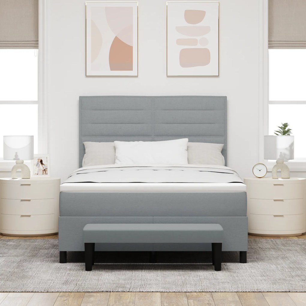 vidaXL Κρεβάτι Box Spring με Στρώμα & Πάγκο Ανοιχτό Γκρι 140x200 εκ Ύφασμα