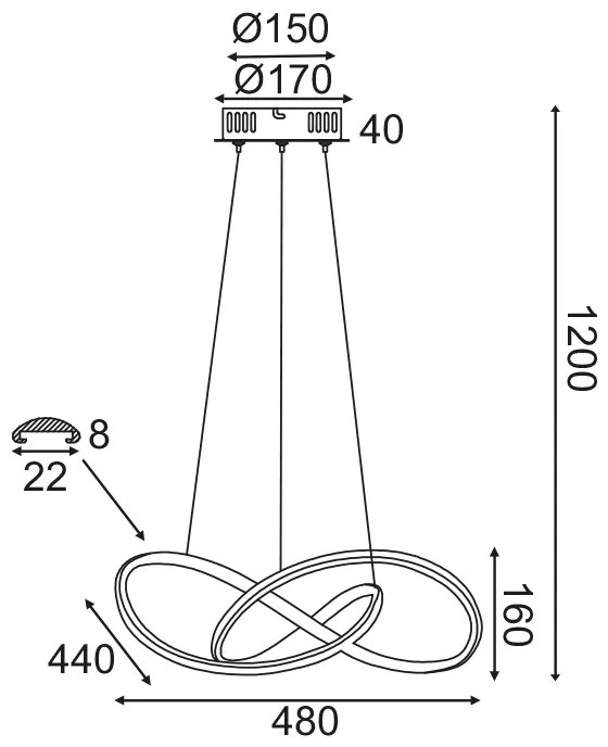 ΚΡΕΜΑΣΤΟ ΦΩΤΙΣΤΙΚΟ LED 48W 3000K 2880LM ΧΡΩΜΙΟ ΑΛΟΥΜΙΝΙΟ 48Χ44XΗ120CM GORDIUS - 21W - 50W - HM92LEDP48CH