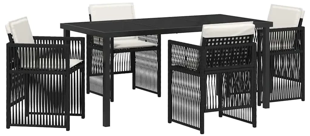 vidaXL Σετ Κηπουρικής 5 Τεμαχίων με Μαξιλάρια σε Μαύρο Πολυ Ράτταν
