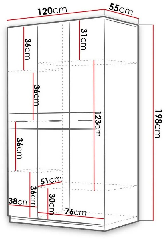 Ντουλάπα Nashville A107, Άσπρο, Λείος τυρκουάζ, Γυαλιστερό λευκό, 198x120x55cm, 106 kg, Πόρτες ντουλάπας: Με μεντεσέδες, Αριθμός ραφιών: 6