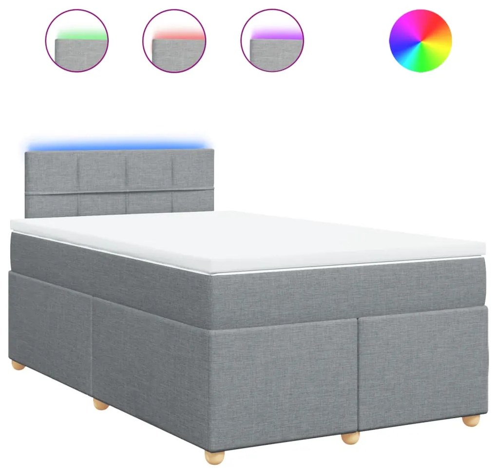 vidaXL Κρεβάτι Boxspring με Στρώμα Ανοιχτό Γκρι 120x200 εκ. Υφασμάτινο