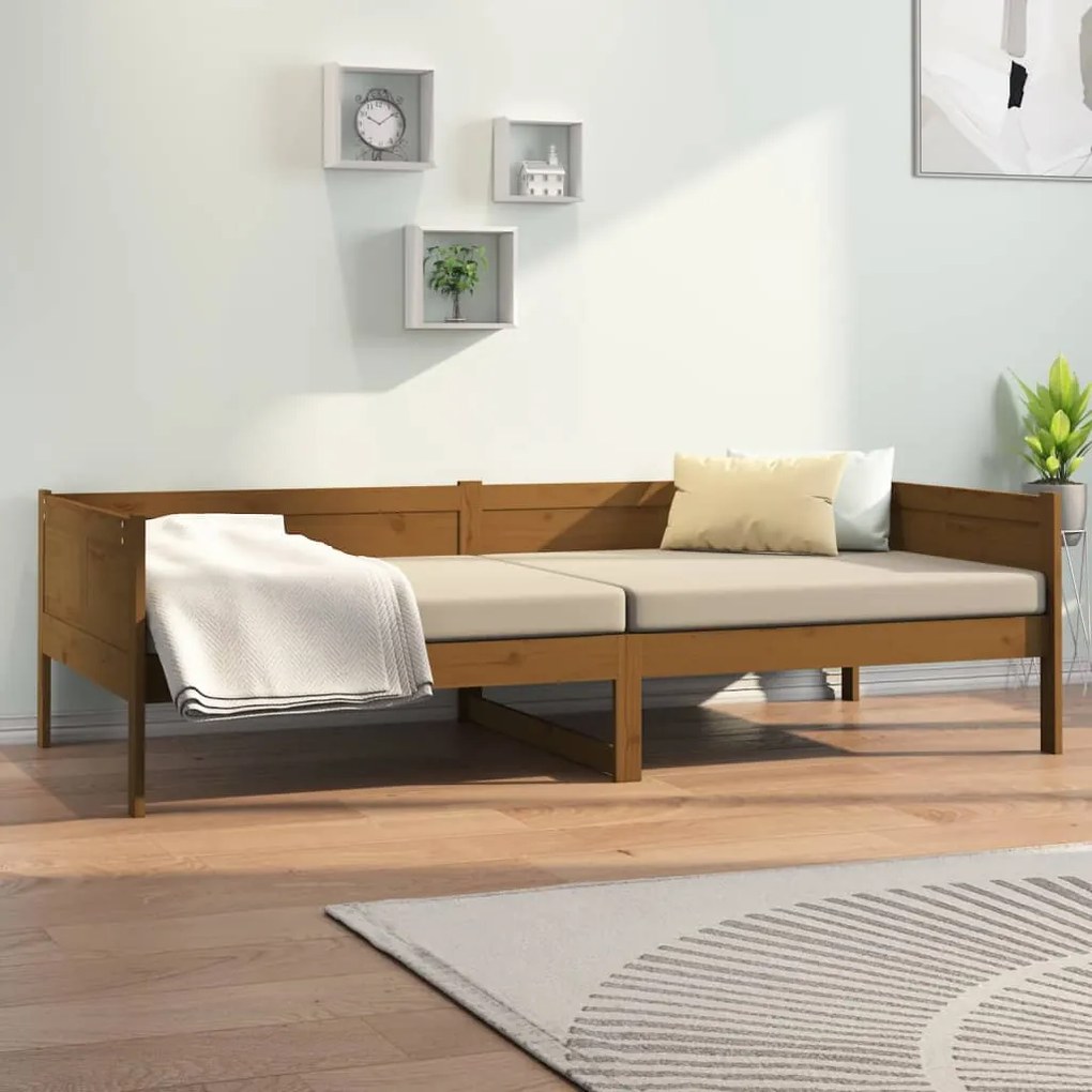 vidaXL Καναπές Κρεβάτι Καφέ Μελί 90 x 190 εκ. από Μασίφ Ξύλο Πεύκου