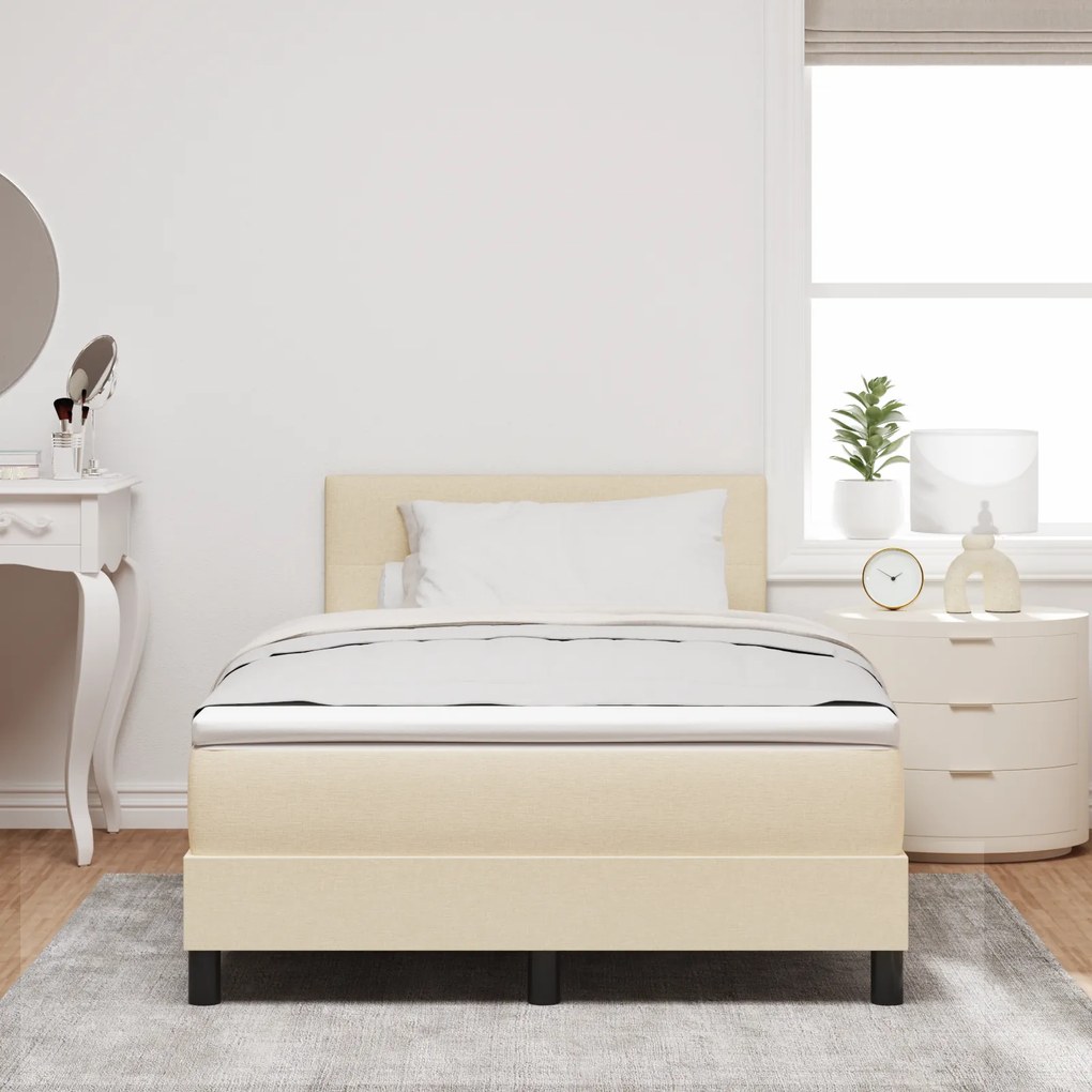 vidaXL Κρεβάτι Box Spring με Στρώμα & LED Κρέμ 120x200 cm Ύφασμα