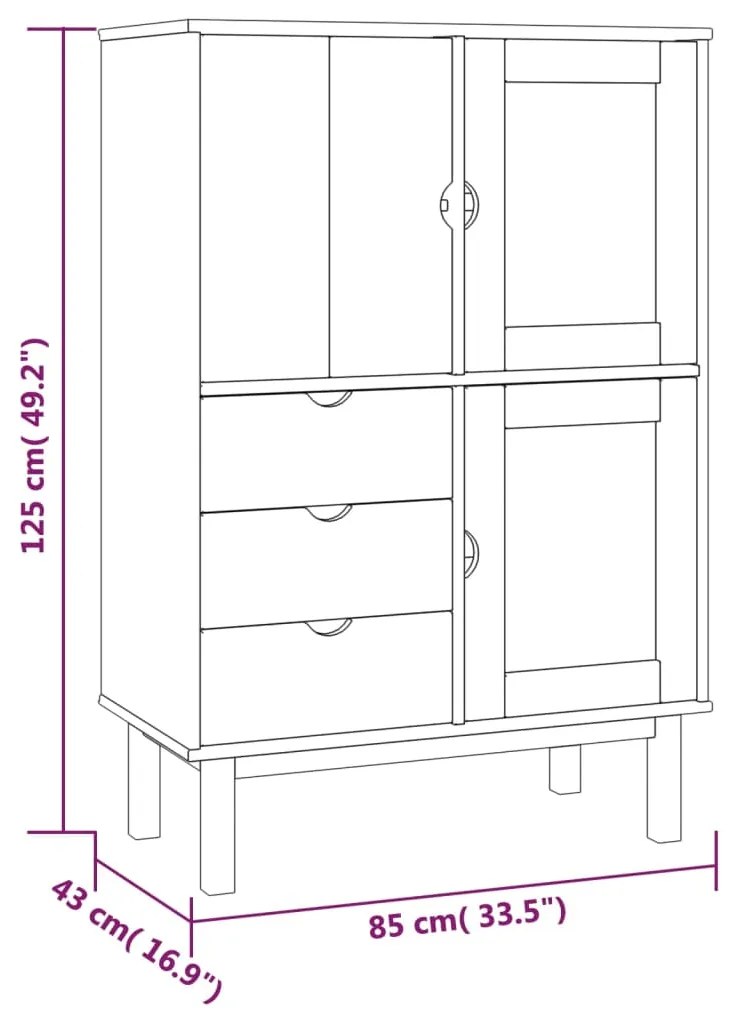 vidaXL Ντουλάπι OTTA Καφέ &amp; Γκρι 85x43x125 εκ. από Μασίφ Ξύλο Πεύκου