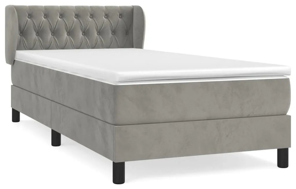 Κρεβάτι Boxspring με Στρώμα Ανοιχτό Γκρι 90x190 εκ. Βελούδινο - Γκρι