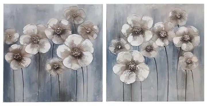 Πίνακας   Flowers 1-108-121-976 60x3x60cm Beige-Brown-Blue Etiquette Σετ 2τμχ Τετράγωνοι Canvas