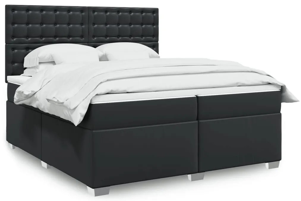 vidaXL Κρεβάτι Boxspring με Στρώμα Μαύρο 200x200 εκ. Συνθετικό Δέρμα