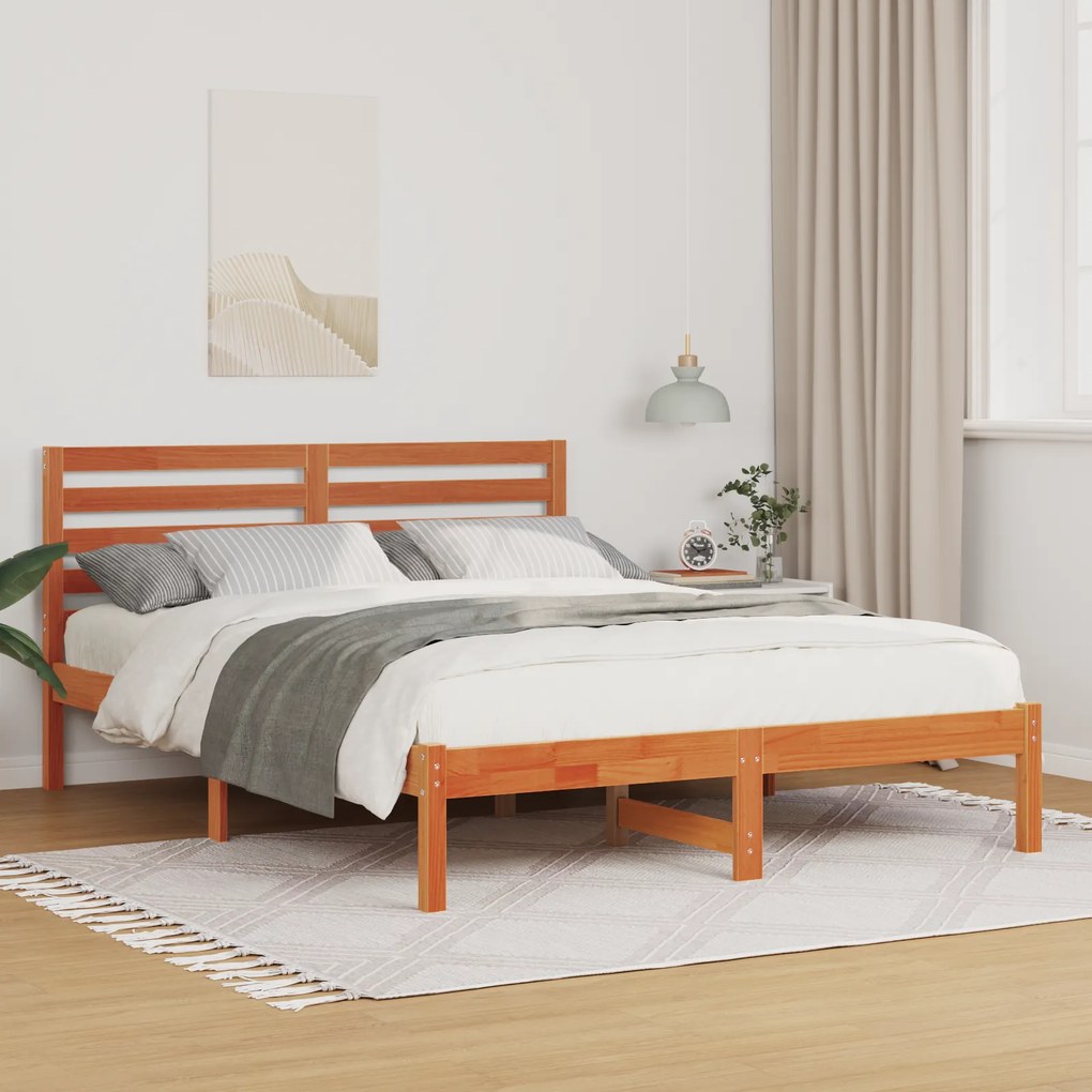 vidaXL Σκελετός Κρεβατιού Καφέ κεριού 140 x 190 cm Μασίφ ξύλο πεύκου