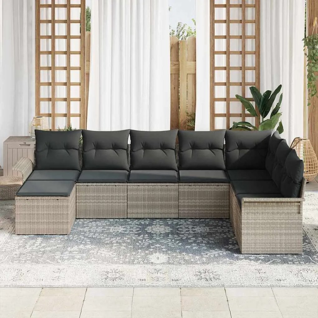 vidaXL Σετ Καναπέ Κήπου με μαξιλάρι 8 pcs Ανοιχτό γκρι Πολυ ράταν