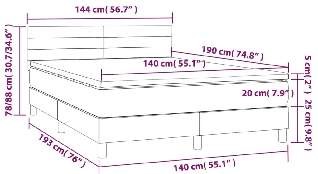 vidaXL Κρεβάτι Boxspring με Στρώμα Ανοιχτό Γκρι 140x190 εκ. Βελούδινο