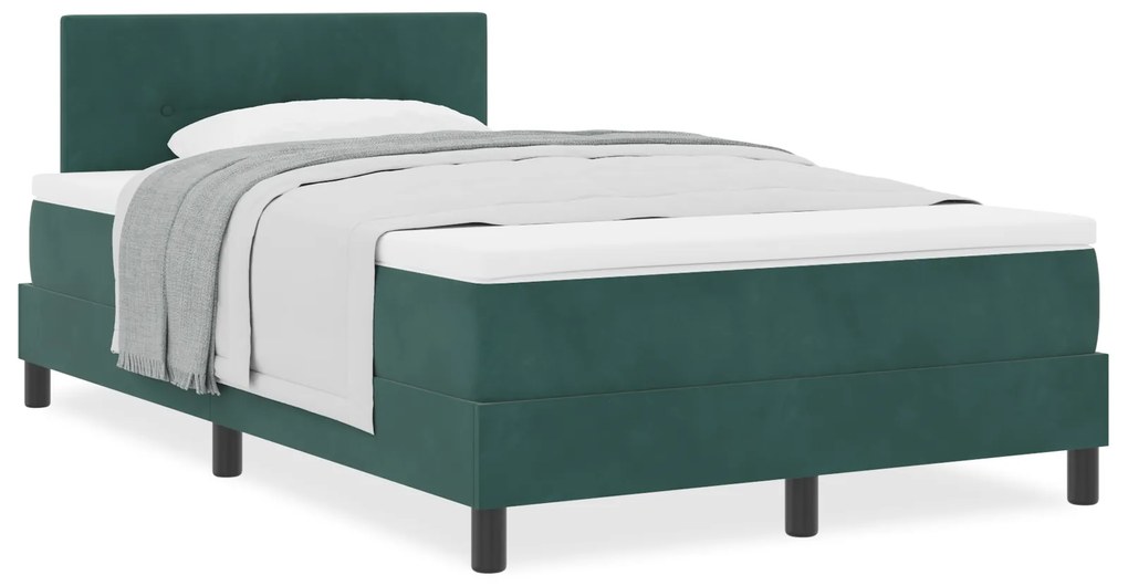 vidaXL Κρεβάτι Box Spring με Στρώμα Σκούρο Πράσινο 120x200 εκ. Βελούδο
