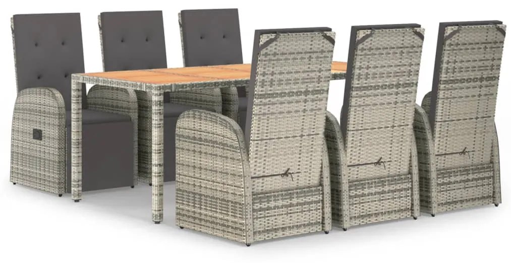 vidaXL Σετ Τραπεζαρίας Κήπου 7 τεμ. Γκρι Συνθ. Ρατάν με Μαξιλάρια