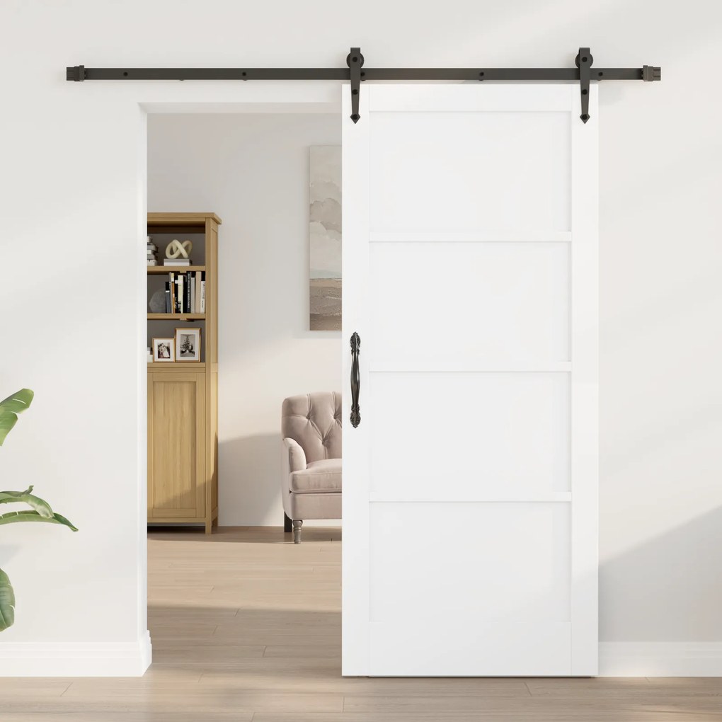vidaXL Πόρτα Συρόμενη με Σετ Υλικών Λευκή 86x198.5 εκ. Από Στερεό Ξύλο Πεύκου