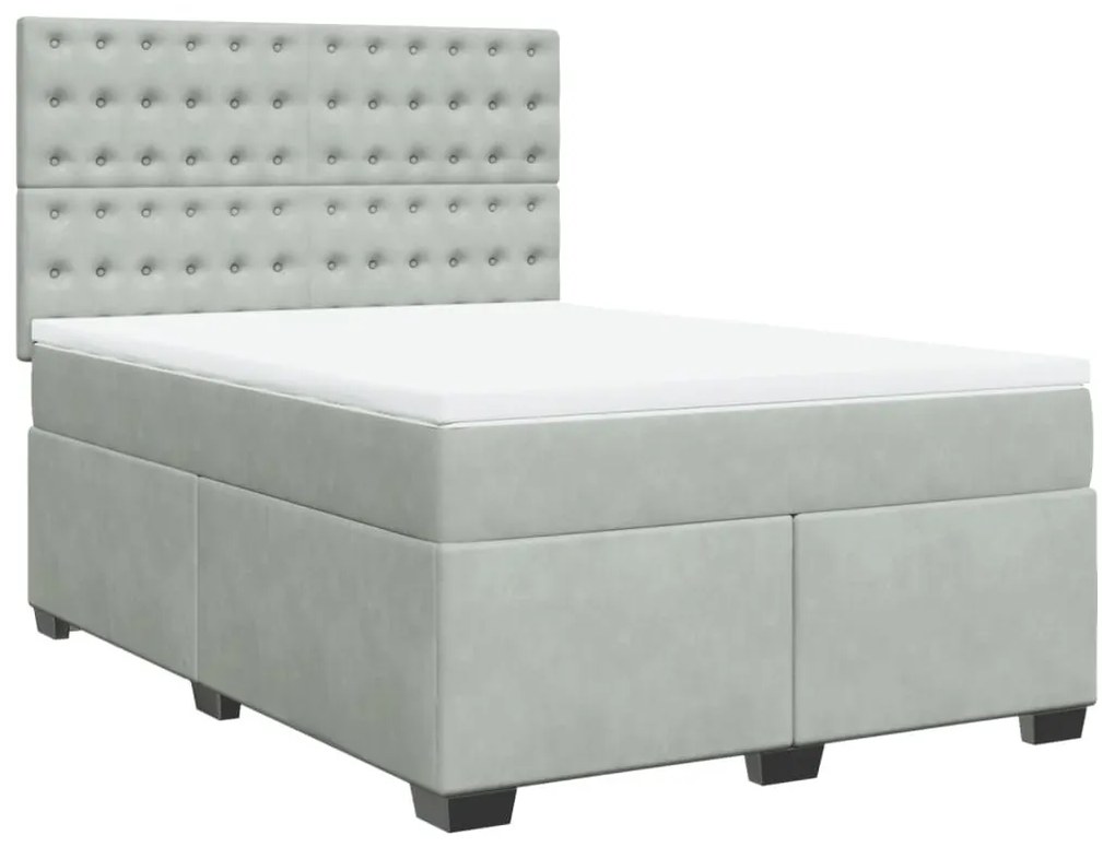 Κρεβάτι Boxspring με Στρώμα Ανοιχτό Γκρι 140x190 εκ. Βελούδινο - Γκρι