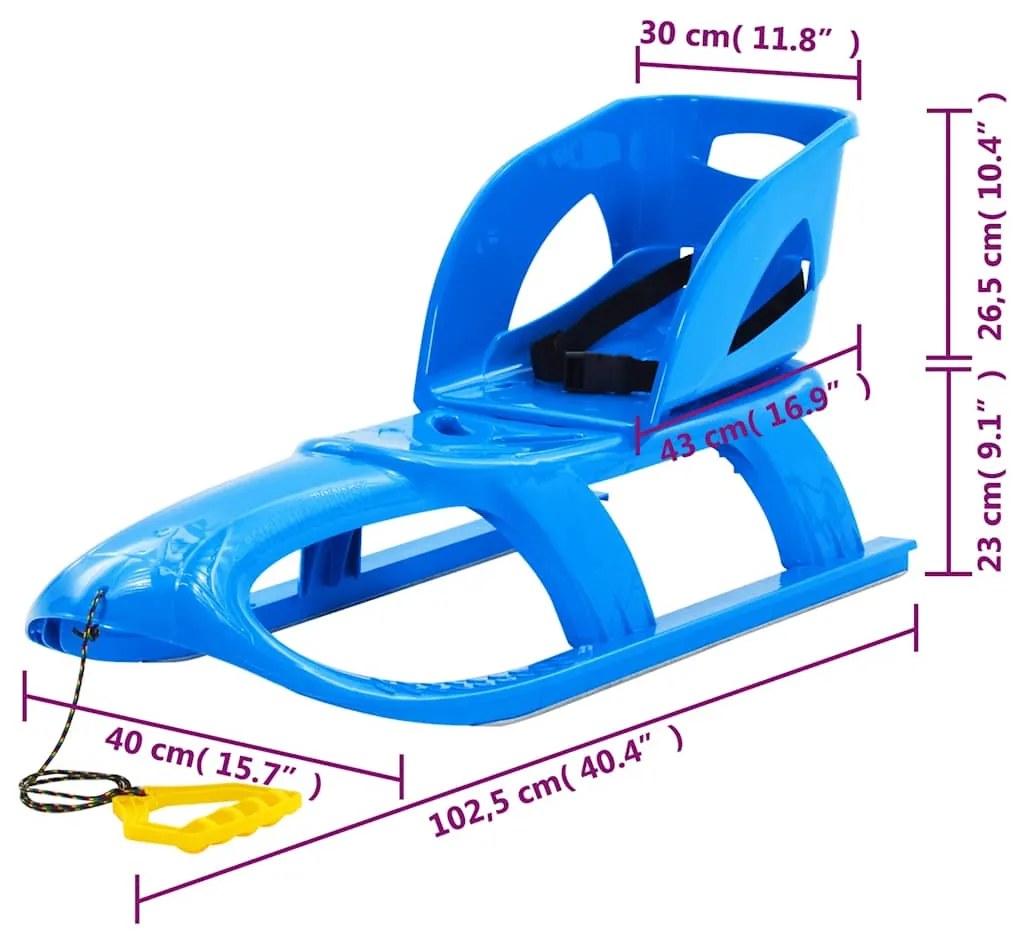 vidaXL Έλκηθρο με Μπλε Κάθισμα 102,5 x 40 x 23 εκ. από Πολυπροπυλένιο