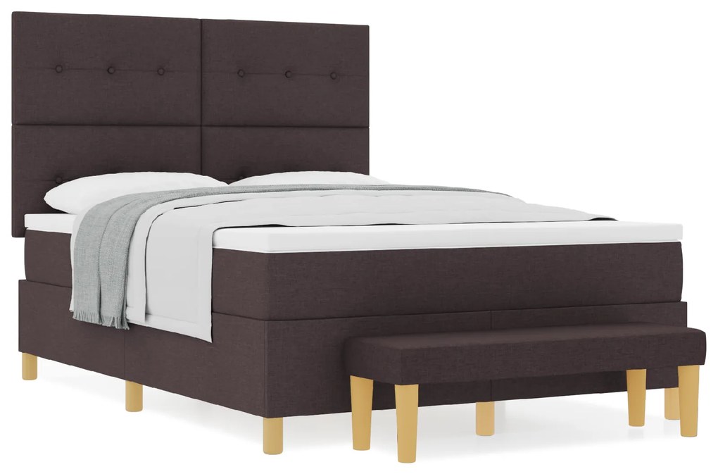 vidaXL κρεβάτι Box Spring με στρώμα & πάγκο Καφέ 160x200 εκ. Υφασμάτινο