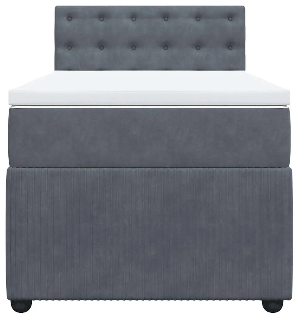 vidaXL Κρεβάτι Boxspring με Στρώμα Σκούρο Γκρι 90x200 εκ. Βελούδινο