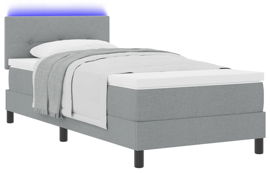 vidaXL Κρεβάτι με Στρώμα & LED Φωτισμό Γκρι 90x190 εκ. Υφάσματος