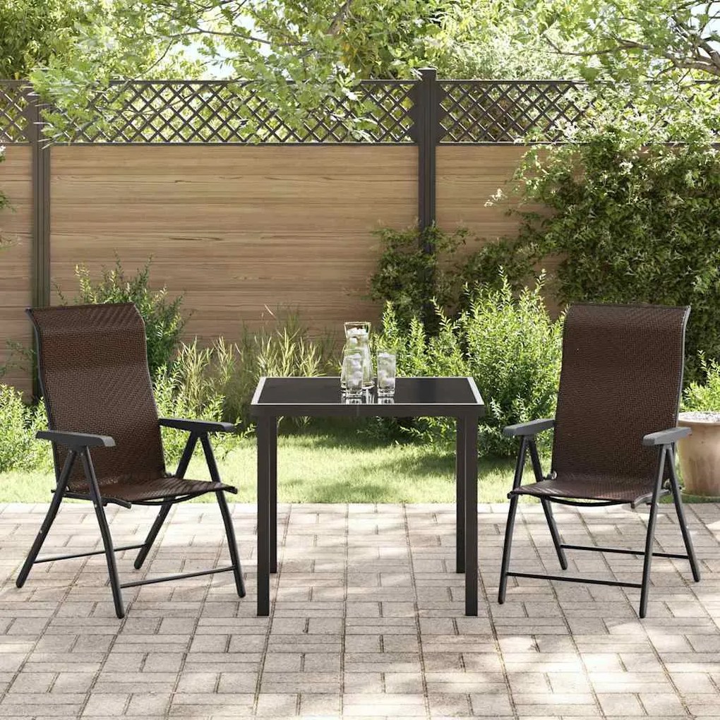 vidaXL Σέτ φαγητού για κήπο Ρυθμιζόμενο ύψος 3 pcs Καφέ Πολυ ράταν