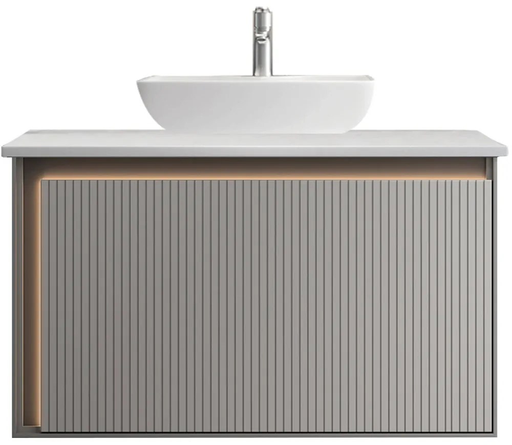 Έπιπλο Μπάνιου Πάγκος Με Νιπτήρα Greys Top 80 S3BGRET080LGR 80x50cm Light Grey-White Ξύλο,Πορσελάνη