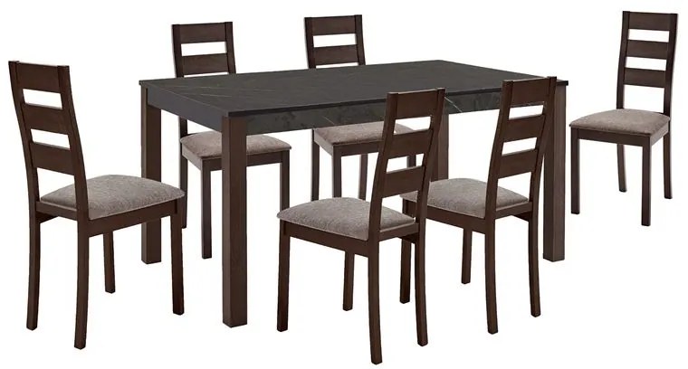 Set SIENNA Ξύλο/Ύφασμα Καρυδί/Γκρι Table:150x90x74 Chair:45x52x9