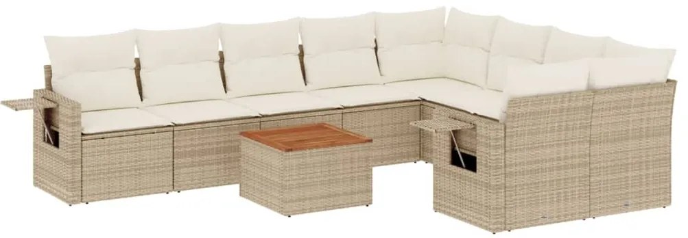 vidaXL Σετ Καναπέ Κήπου 10 τεμ. Μπεζ Συνθετικό Ρατάν με Μαξιλάρια