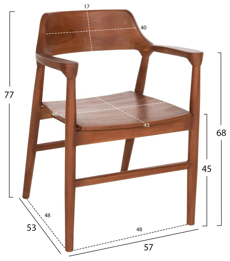 Πολυθρόνα Τραπεζαρίας NIONI Ξύλο Teak Καρυδί 57x53x77Yεκ. 57x53x77 εκ.