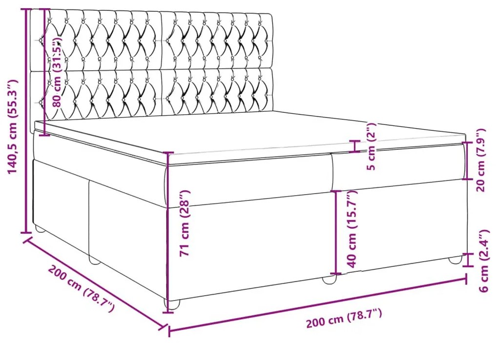 Κρεβάτι Boxspring με Στρώμα Ανοιχτό Γκρι 200x200 εκ. Υφασμάτινο - Γκρι