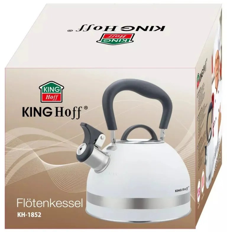 Τσαγιέρα με σφυρίχτρα Kinghoff KH 1852, 1.8l, Επαγωγή, Θερμομονωμένη λαβή, Λευκό