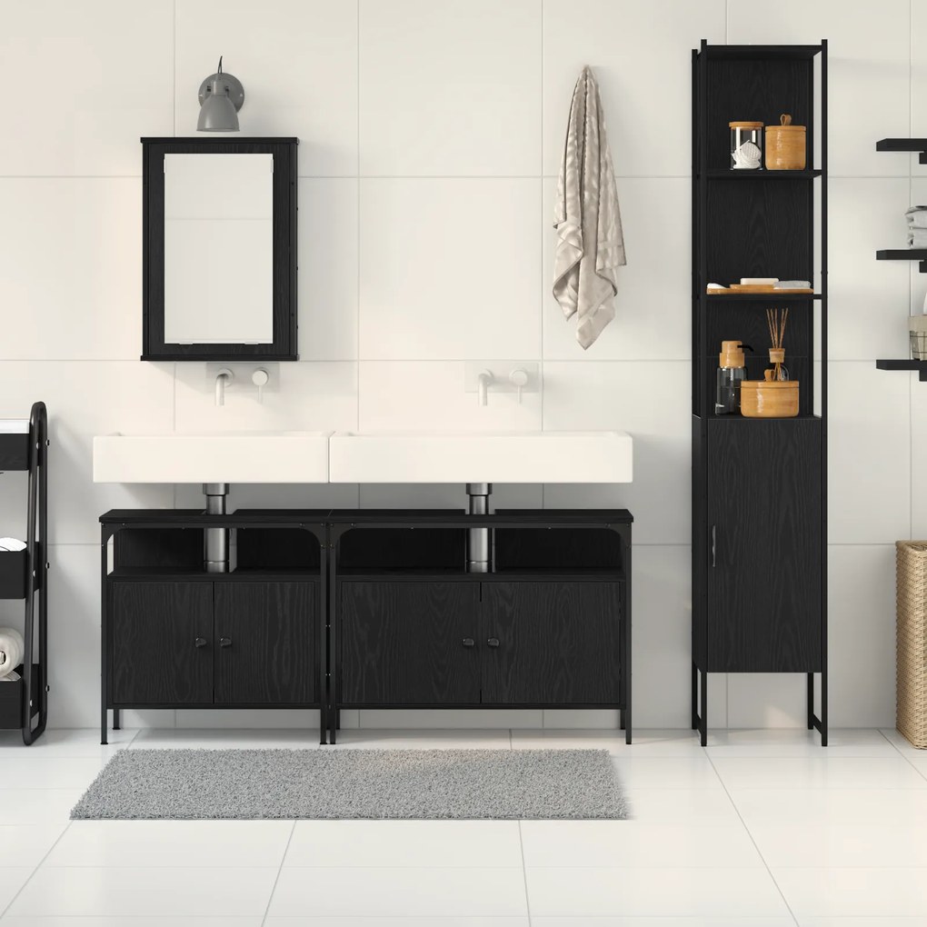 vidaXL Σετ Επίπλων Μπάνιου  4 Τεμαχίων Μαύρο Oak Επεξεργασμένο Ξύλο