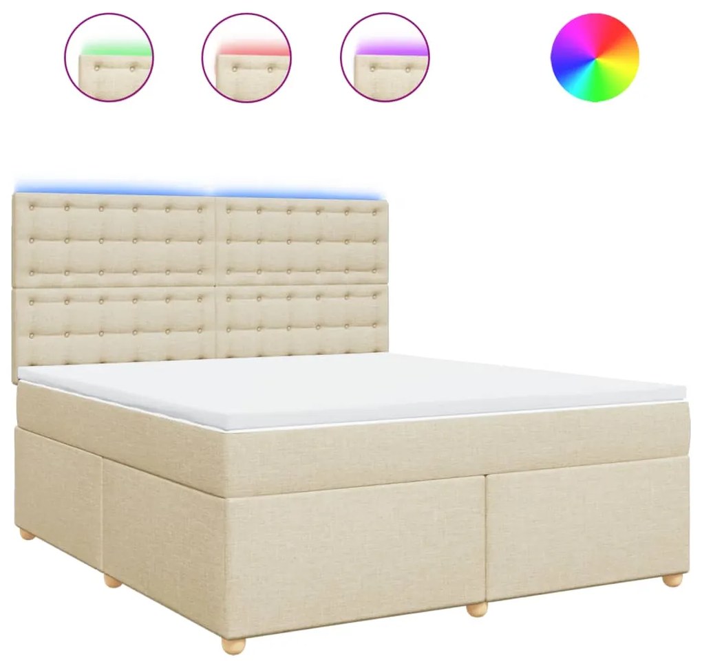 vidaXL Κρεβάτι Boxspring με Στρώμα Κρεμ 180x200 εκ. Υφασμάτινο