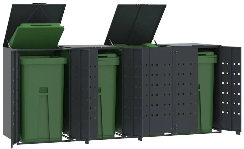 vidaXL Πλαίσιο Κάδων Απορριμμάτων 4 Κάδοι Ανθρακί 276x79x117 εκ Ατσάλι