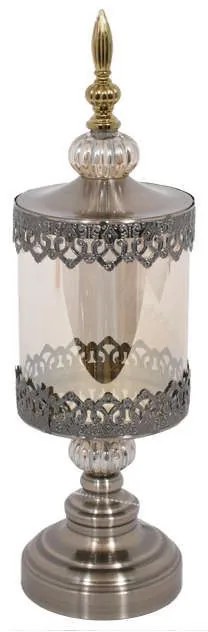 Κηροπήγιο Γυάλινο Με Καπάκι 373-92-260 40cm Bronze Metal, Glass