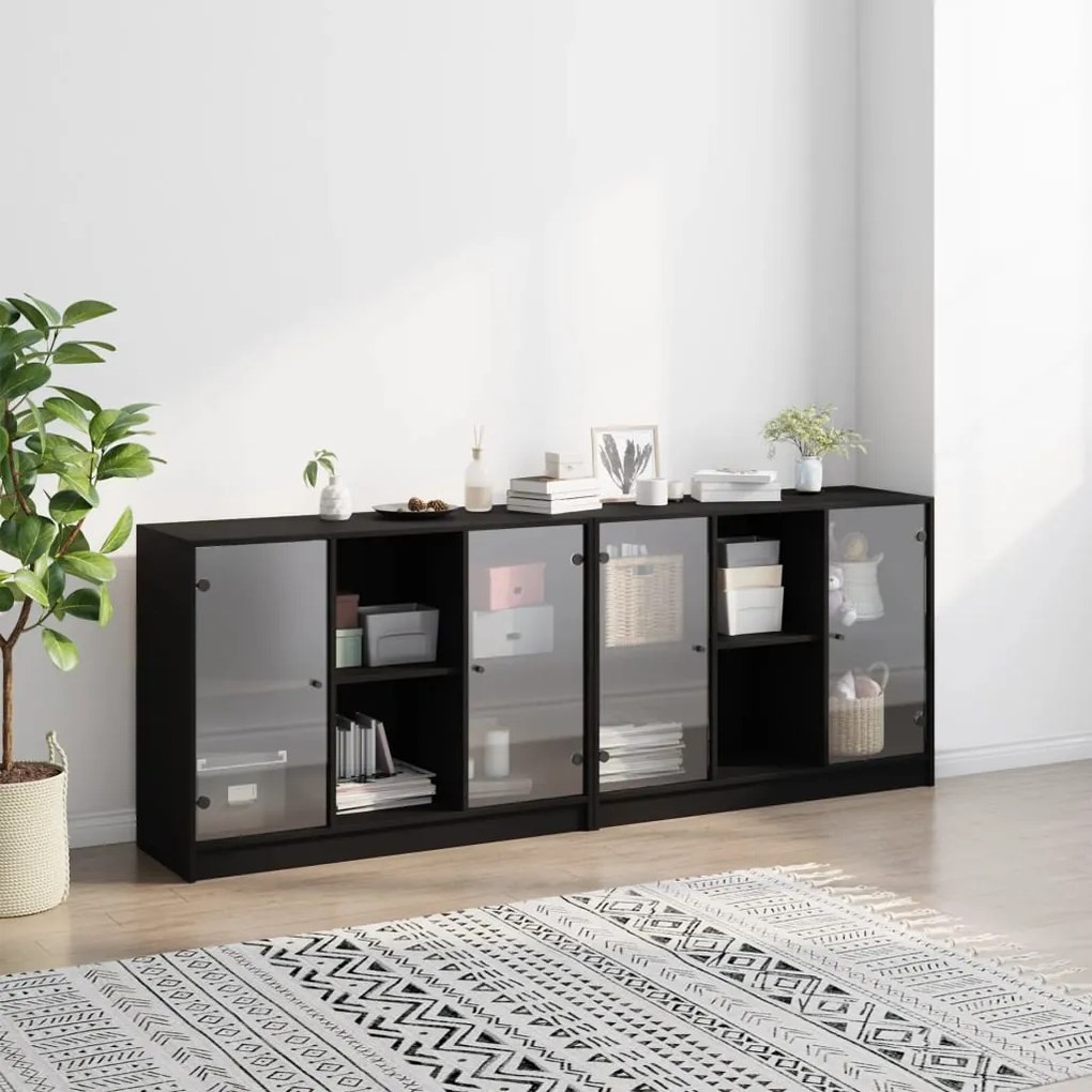 vidaXL Βιβλιοθήκη με Πόρτες Μαύρη 204x37x75 εκ. Επεξ. Ξύλο