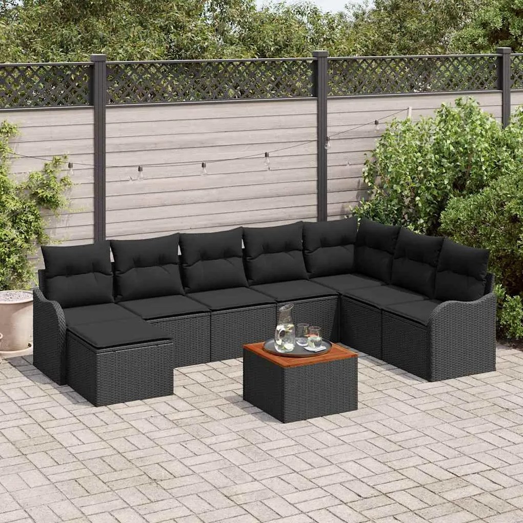 vidaXL Σετ Καναπέ Κήπου 9 pcs Μαύρο Πολυ ράταν
