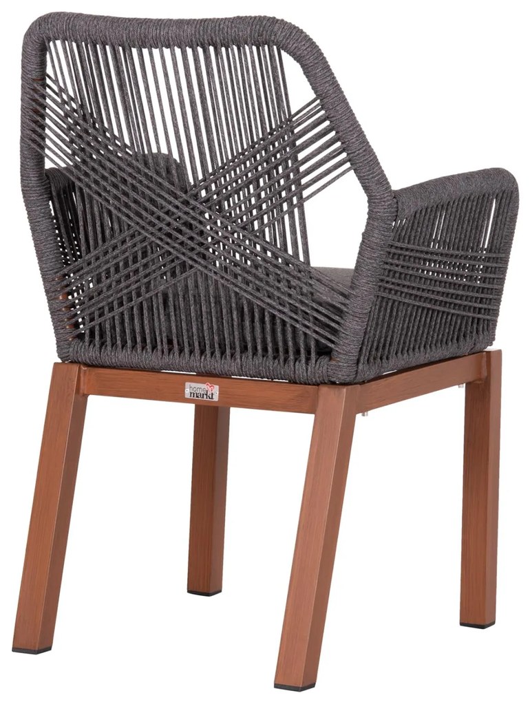 Καρέκλα - Πολυθρόνα HOWARD C5543.11 Αλουμίνιο Καφέ - Σχοινί - Μαξιλάρι Γκρί 57,5x62x84Υ εκ. 4αδα 57.5x62x84 εκ.
