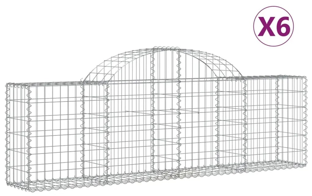 vidaXL Συρματοκιβώτια Τοξωτά 6 τεμ. 200x30x60/80 εκ. Γαλβαν. Ατσάλι