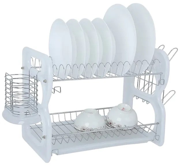 Πιατοθήκη αποστράγγισης διώροφη - WL-232 - 40cm Λευκό (ΔΩΡΟ Μπαταρίες ΑΑ 12τεμ)