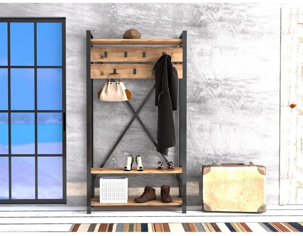 ΕΠΙΠΛΟ ΕΙΣΟΔΟΥ  NATURAL WOOD &amp; ΜΑΥΡΟ  90x34x180 εκ.