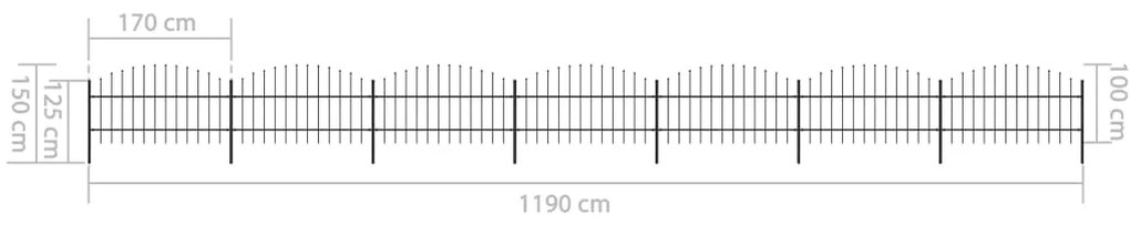 vidaXL Κάγκελα Περίφραξης με Λόγχες Μαύρα (0,75-1) x 11,9 μ. Ατσάλινα