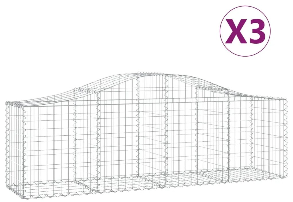 vidaXL Συρματοκιβώτια Τοξωτά 3 τεμ. 200x50x60/80 εκ. Γαλβαν. Ατσάλι