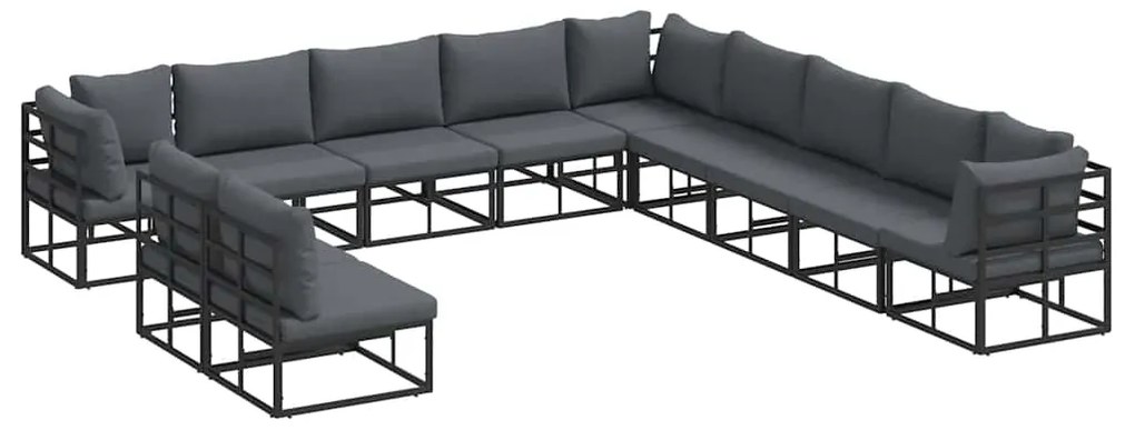 vidaXL Σετ Καναπέ Κήπου με μαξιλάρι 11 pcs Μαύρο Αλουμίνιο