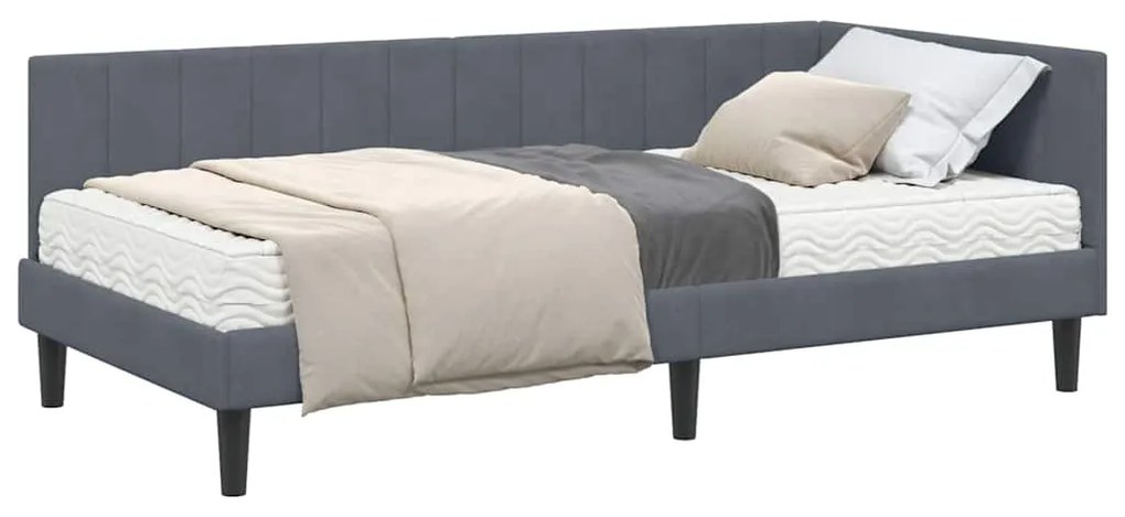 vidaXL Κρεβάτι Γωνίας με στρώμα Σκούρο γκρι 90 x 190 cm Βελούδο