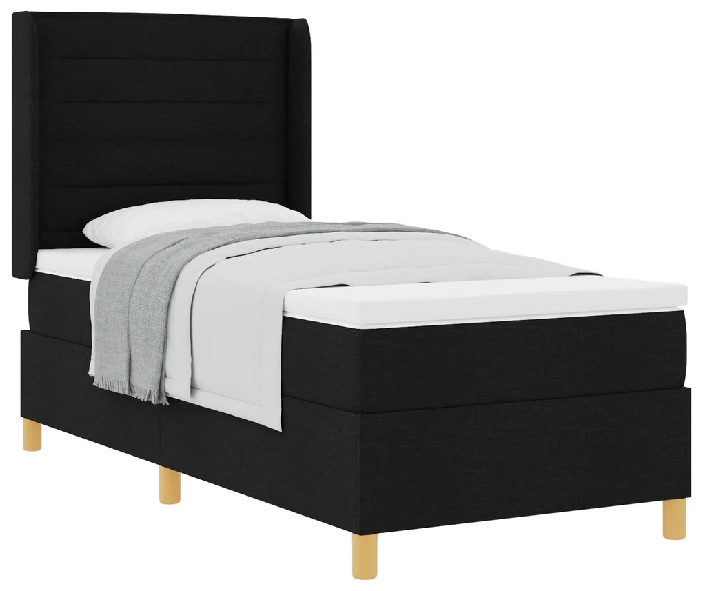 vidaXL Κρεβάτι Box Spring με Στρώμα Μαύρο 100x200 εκ. Ύφασμα
