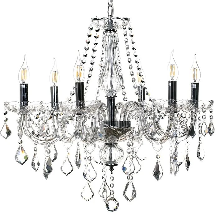 Artekko Chandelier Πολυέλαιος 6φωτος Διάφανο Κρύσταλλο (66x65x60)cm