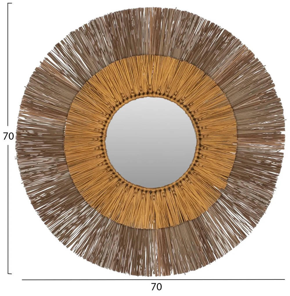 Καθρέπτης Τοίχου Στρογγυλός Πλαίσιο Mendong Grass Σε Χρώμα Φυσικό Χρυσό Φ70εκ.