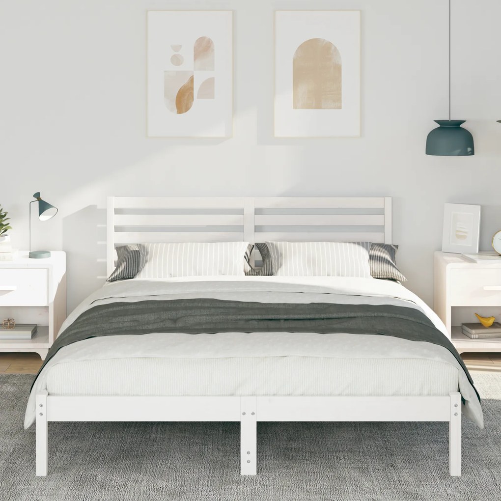 vidaXL Σκελετός Κρεβατιού Λευκό 140 x 200 cm Συμπαγές ξύλο πεύκου