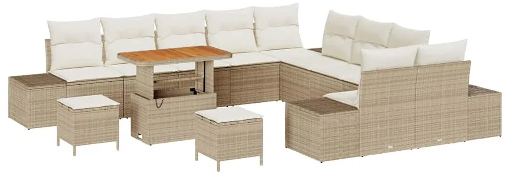 vidaXL Σετ Καναπέ Κήπου με μαξιλάρι 13 pcs Μπεζ Πολυ ράταν