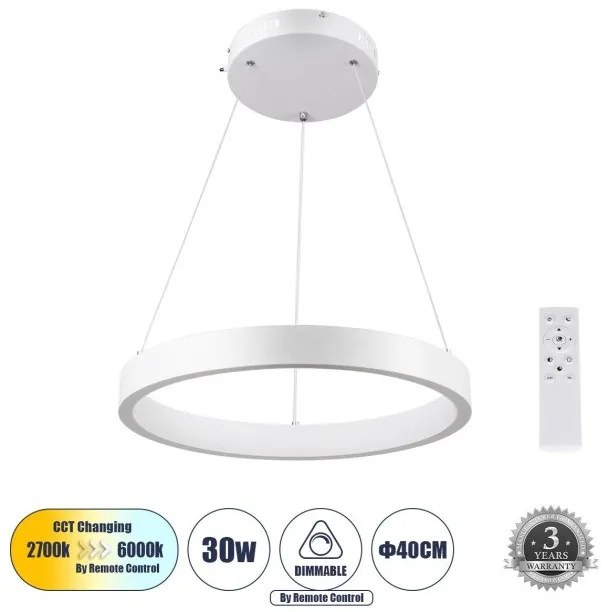 Κρεμαστό Φωτιστικό Οροφής LED CCT 30W 2356 lm NEMESIS Globostar-61156-Λευκό 61156