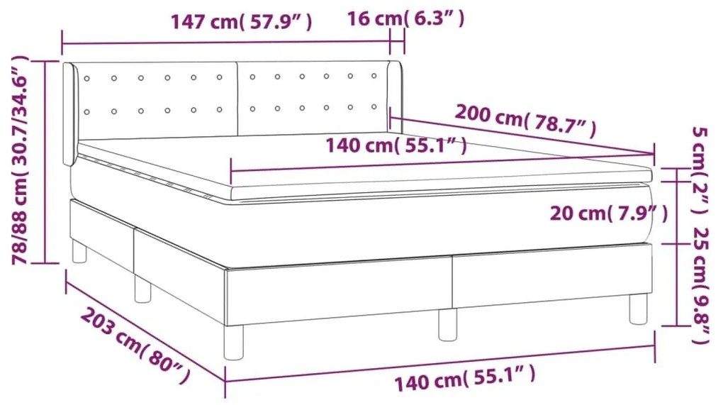 Κρεβάτι Boxspring με Στρώμα Taupe 140x200 εκ. Υφασμάτινο - Μπεζ-Γκρι